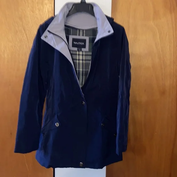🌊 EUC Nautica Navy/Grey Versatile Anorak Rain Coat w/Removable Lining & Hood - Picture 2 of 10